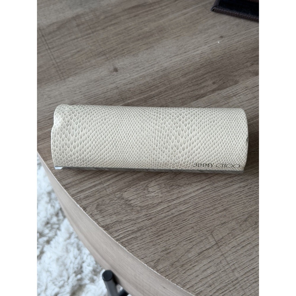 Jimmy Choo Eye Glass Case Faux Snakeskin BEIGE Magnetic Closure No Wipes